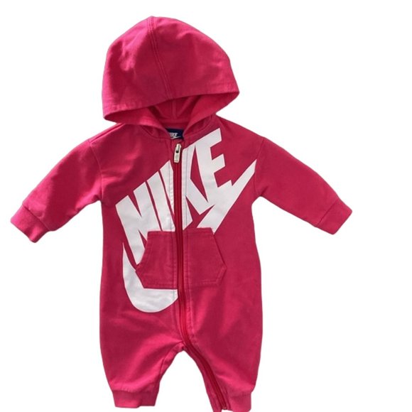 Nike Other - Nike Logo Hooded Pink Jumpsuit 3-6 Months